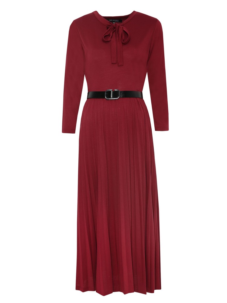 Plisowana sukienka z dekoltem w serek i wiązaniem