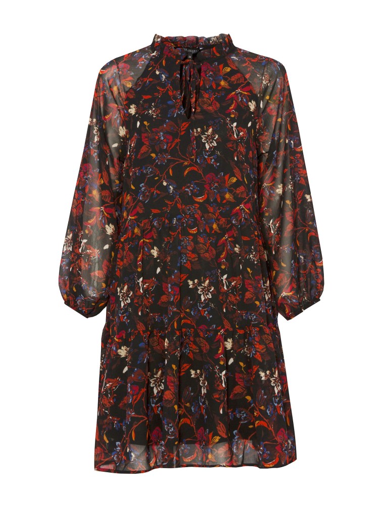 Rozkloszowana sukienka z falbanami w print Rozkloszowana sukienka z falbanami w print