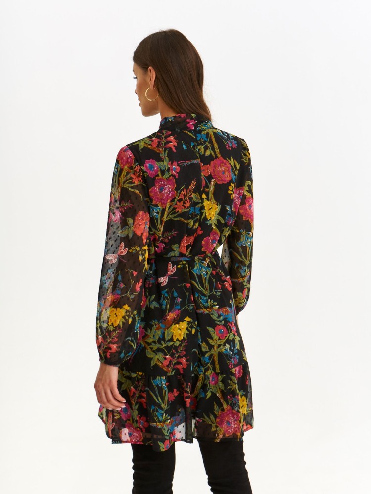 Sukienka z bufiastymi rękawami w kwiatowy nadruk