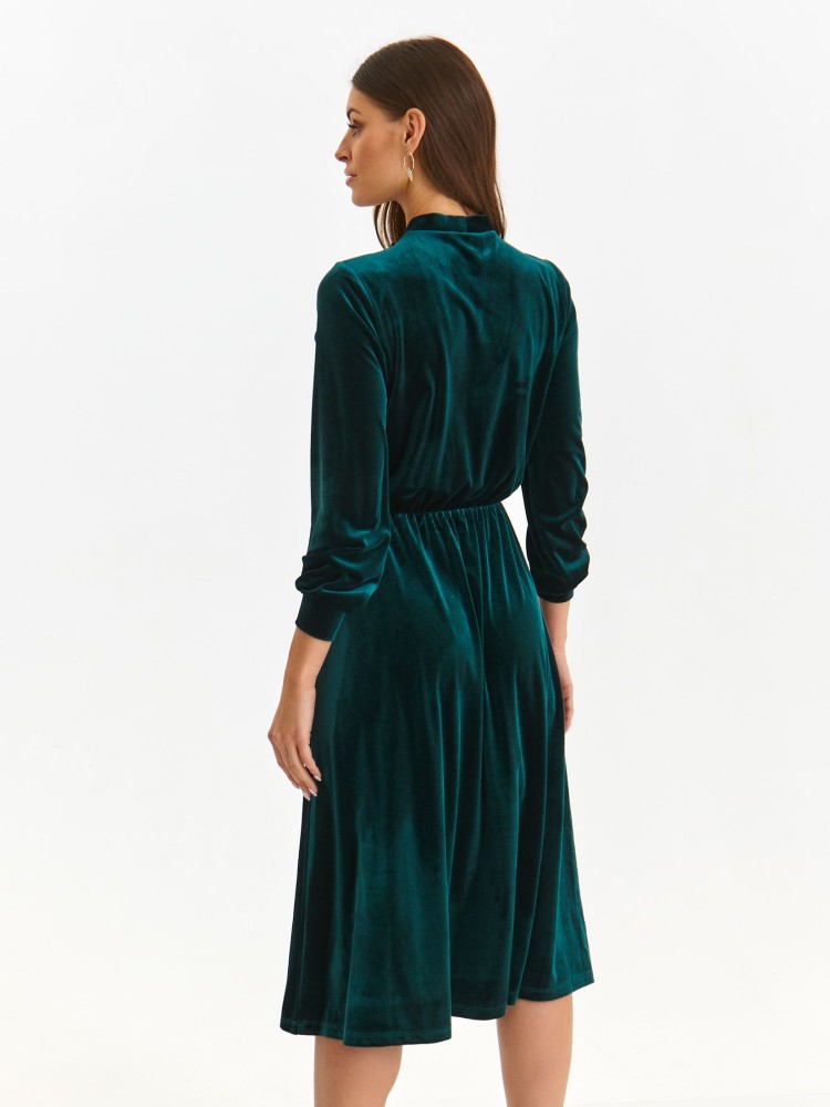 Welurowa sukienka midi z wiązaniem w dekolcie