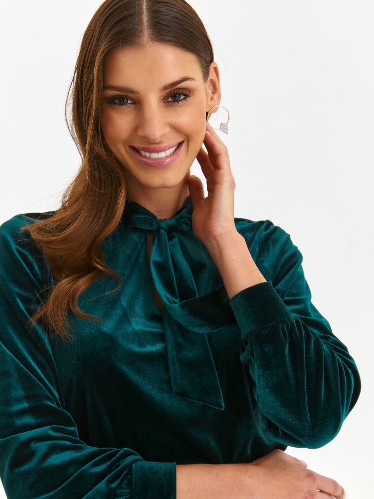 Welurowa sukienka midi z wiązaniem w dekolcie