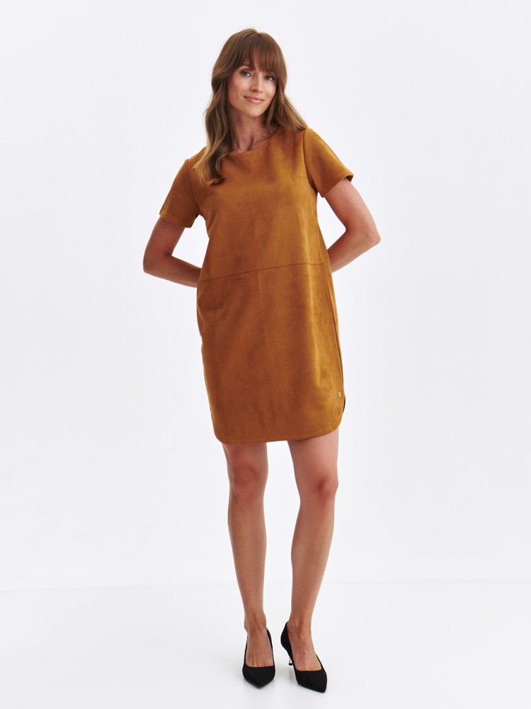Krótka zamszowa sukienka w kolorze camel