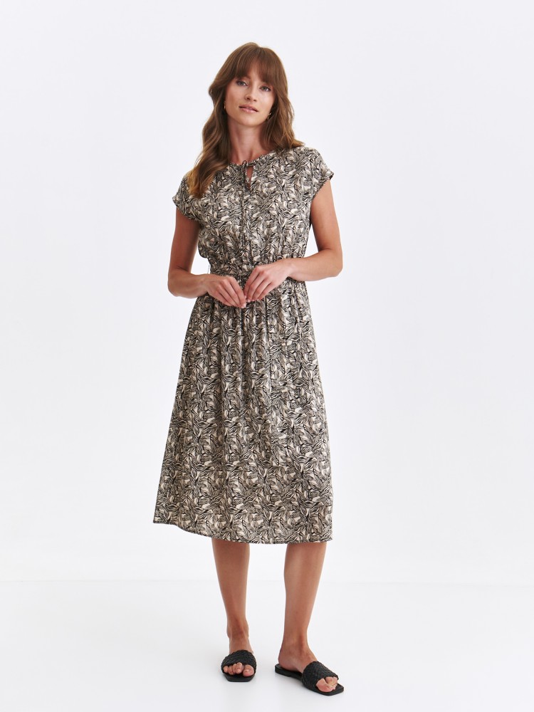 Sukienka w drobny wzór z wiązaniem pod szyją