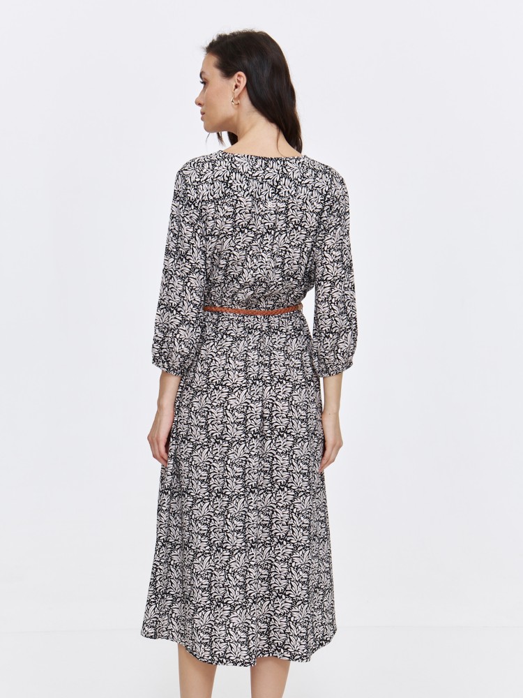 Sukienka midi w roślinny nadruk