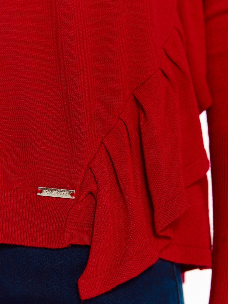 Sweter damski z ukośnymi falbanami