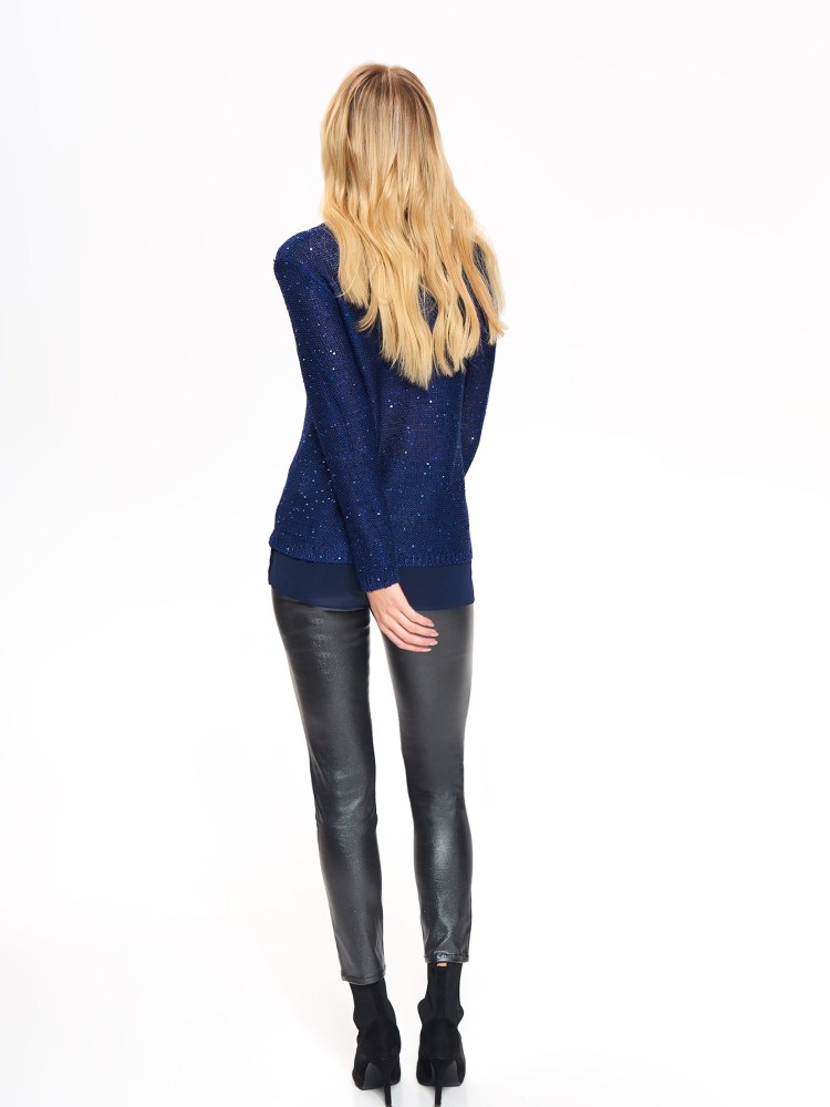 Sweter z cekinami z łączonych materiałów