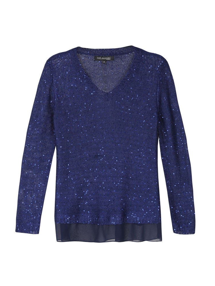 Sweter z cekinami z łączonych materiałów