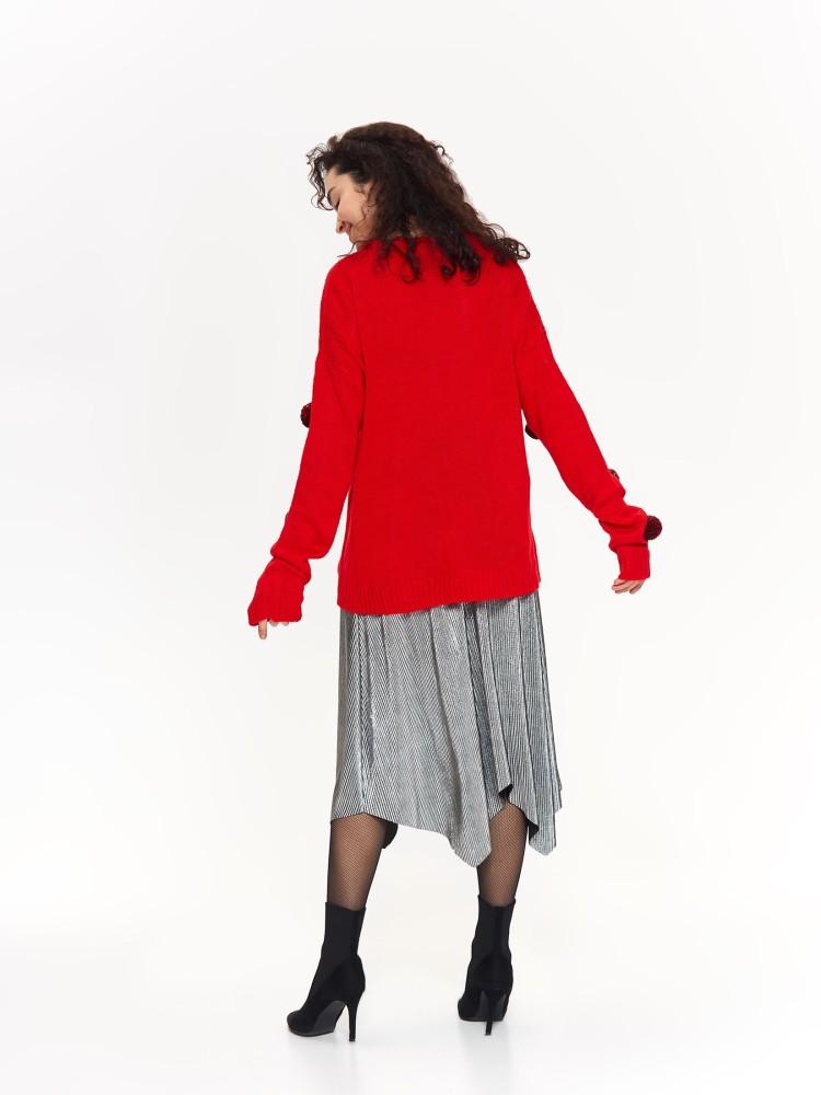 Sweter damski zdobiony pomponami w kontrastowym kolorze