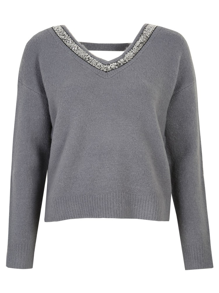 Sweter z dekoltem w serek i cekinową aplikacją Sweter z dekoltem w serek i cekinową aplikacją