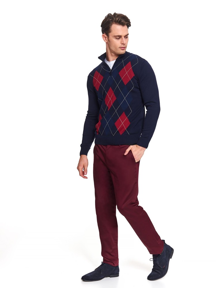 Sweter w kratę z rozpinanym golfem 