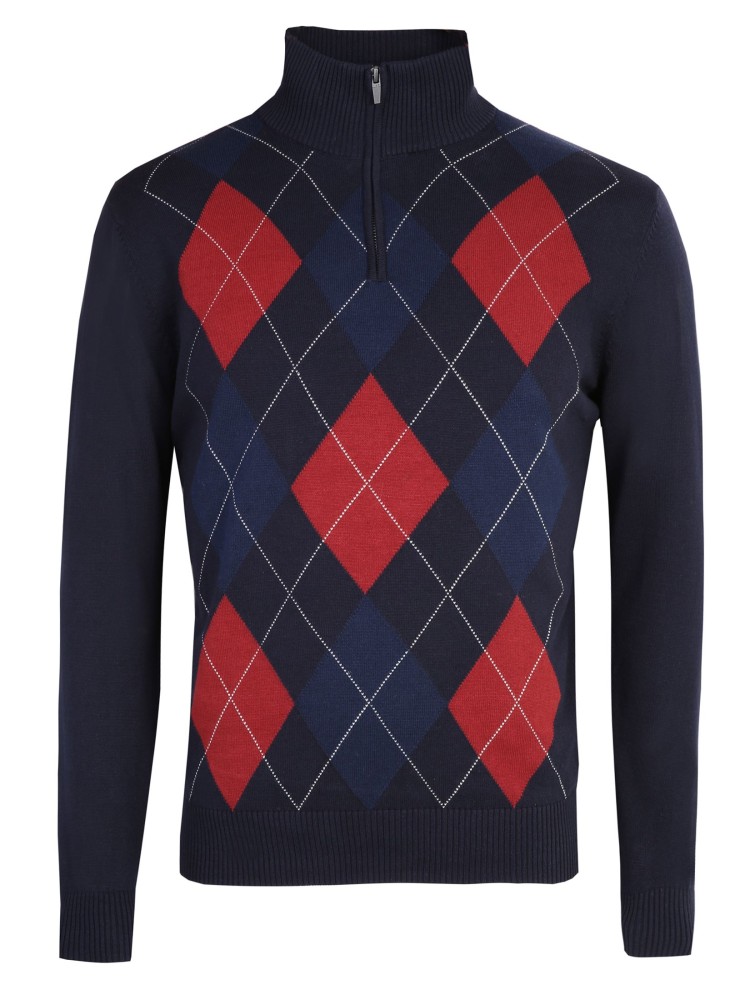 Sweter w kratę z rozpinanym golfem 