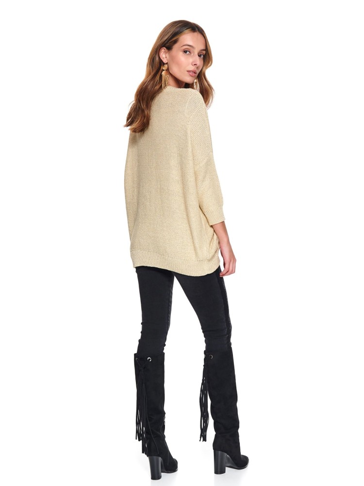 Połyskujący damski sweter w serek o luźnym kroju