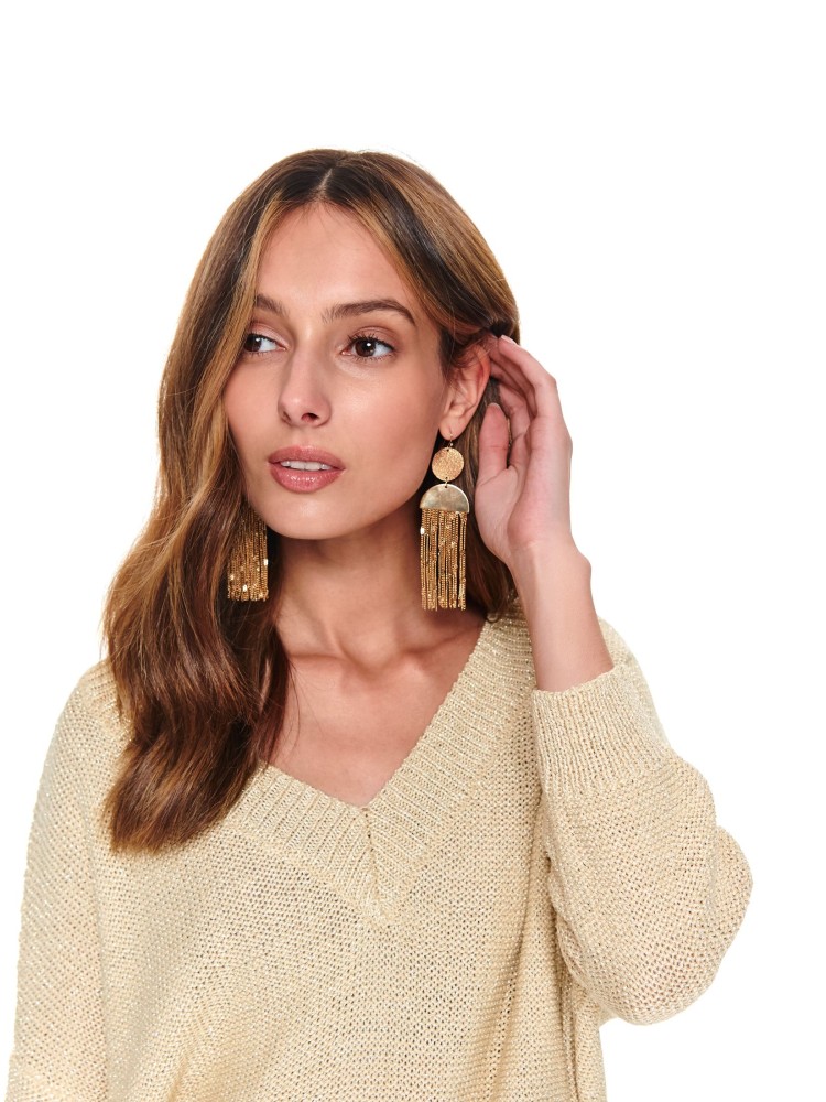 Połyskujący damski sweter w serek o luźnym kroju