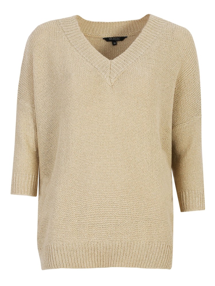 Połyskujący damski sweter w serek o luźnym kroju