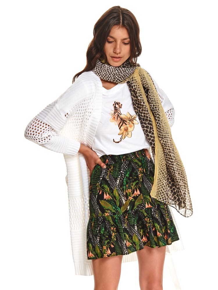 Długi kardigan damski z ażurowymi wstawkami i wiązaniem