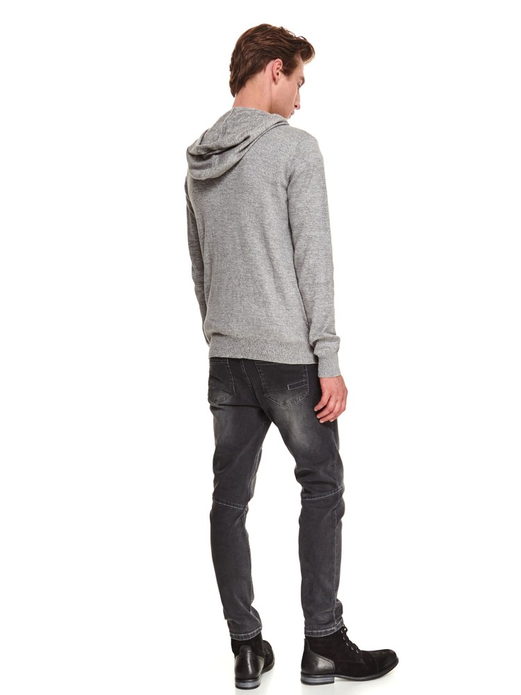 Sweter z cienkiej dzianiny na suwak z kapturem 