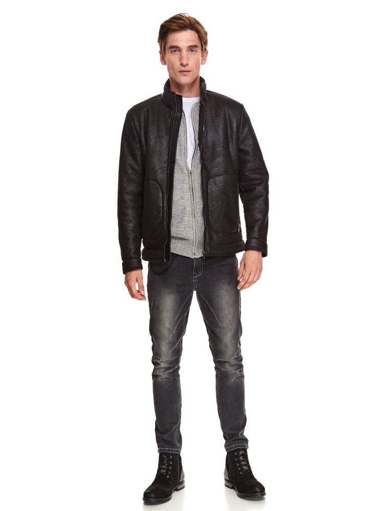 Sweter z cienkiej dzianiny na suwak z kapturem 