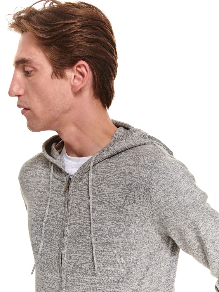 Sweter z cienkiej dzianiny na suwak z kapturem 