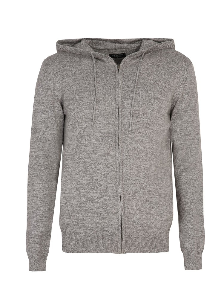 Sweter z cienkiej dzianiny na suwak z kapturem 