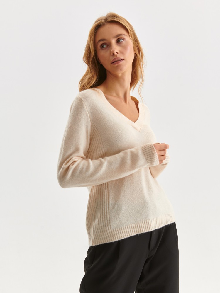 Luźny sweter z dekoltem w serek