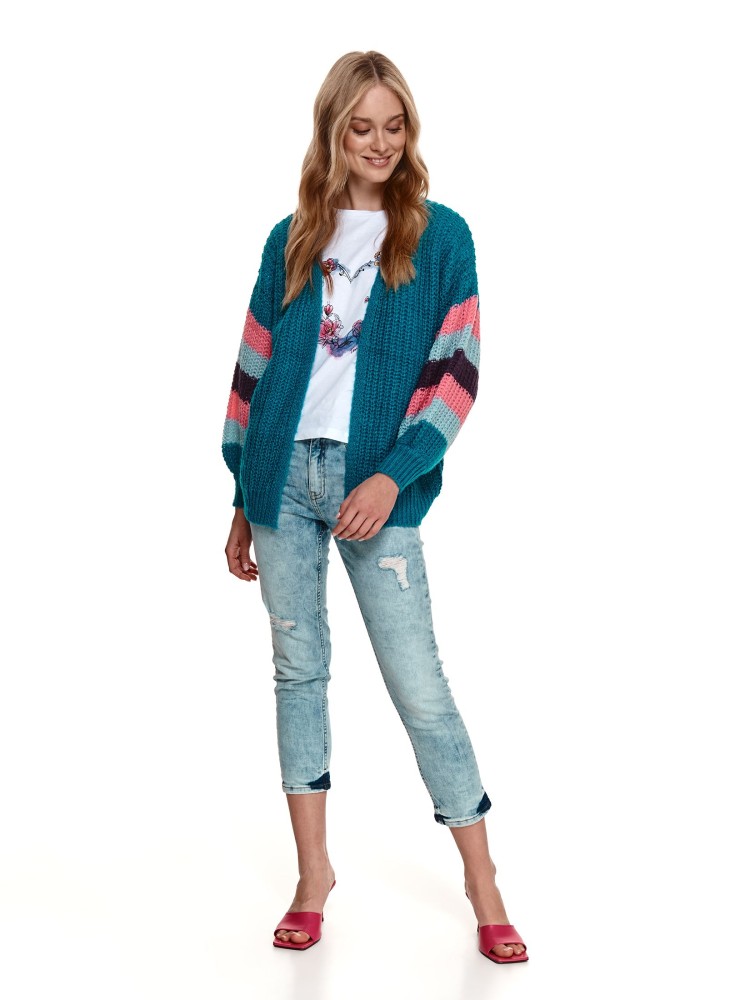 Kardigan z kolorowymi rękawami