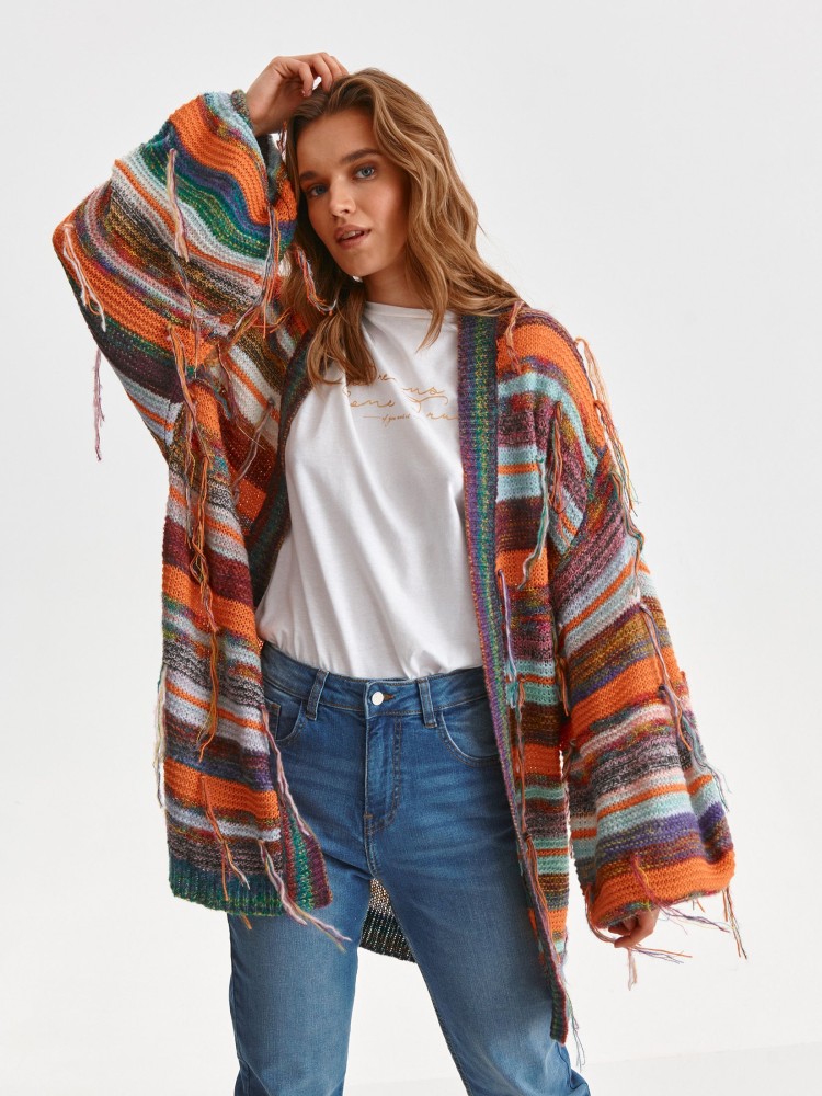 Kolorowy kardigan z frędzlami 