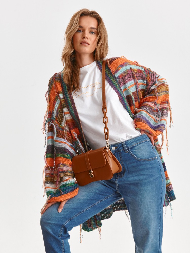 Kolorowy kardigan z frędzlami 