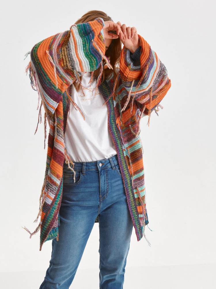 Kolorowy kardigan z frędzlami 