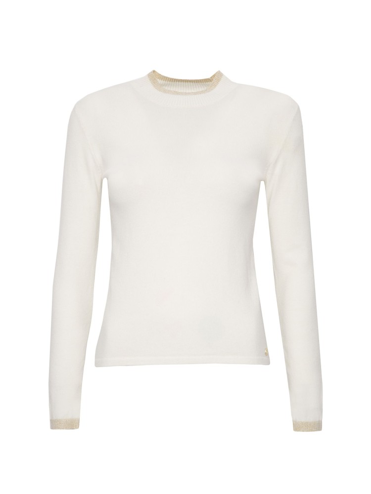 Sweter półgolf z dzianiny zdobionej metalizowaną nicią Sweter półgolf z dzianiny zdobionej metalizowaną nicią