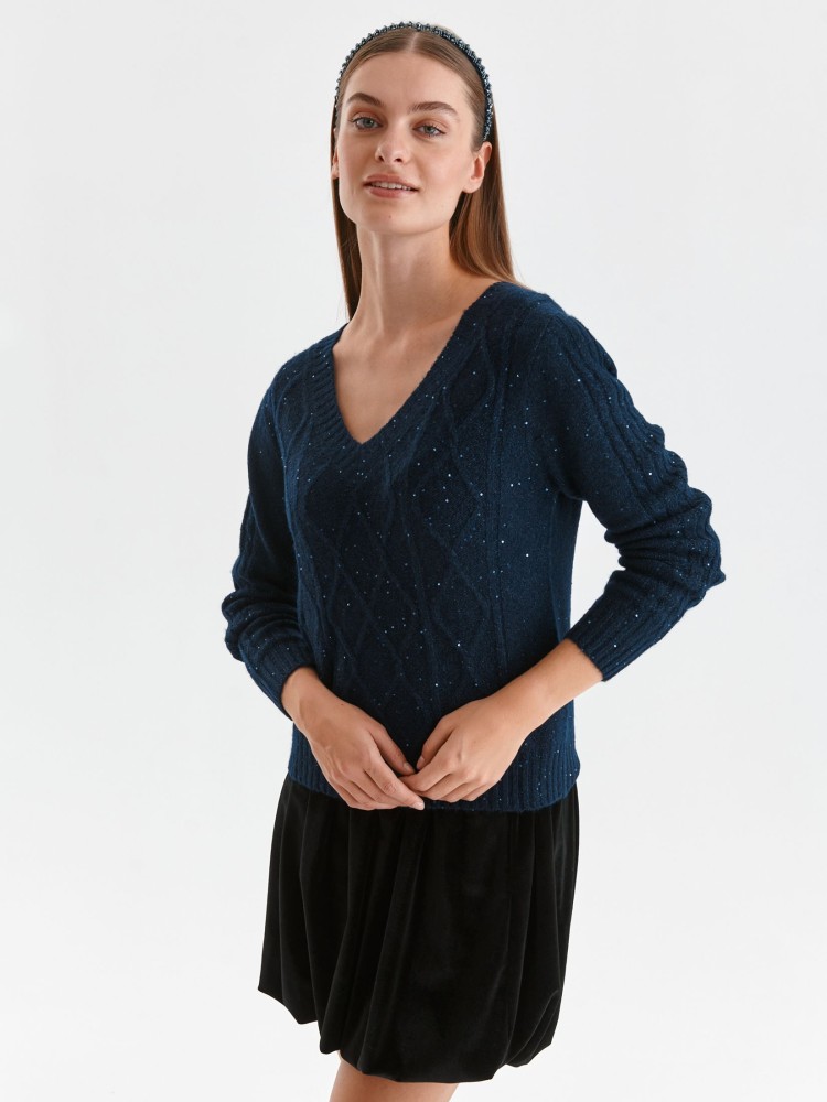 Casualowy sweter damski z długim rękawem, dekolt w serek Casualowy sweter damski z długim rękawem, dekolt w serek