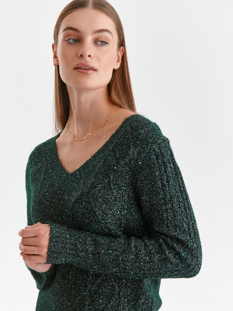 Połyskujący sweter damski z dekoltem w serek Połyskujący sweter damski z dekoltem w serek