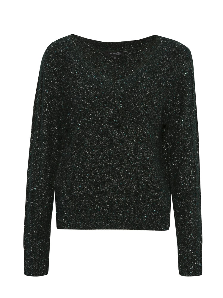 Połyskujący sweter damski z dekoltem w serek Połyskujący sweter damski z dekoltem w serek