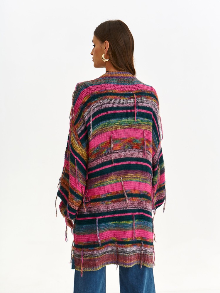 Kolorowy kardigan z ozdobnymi frędzlami