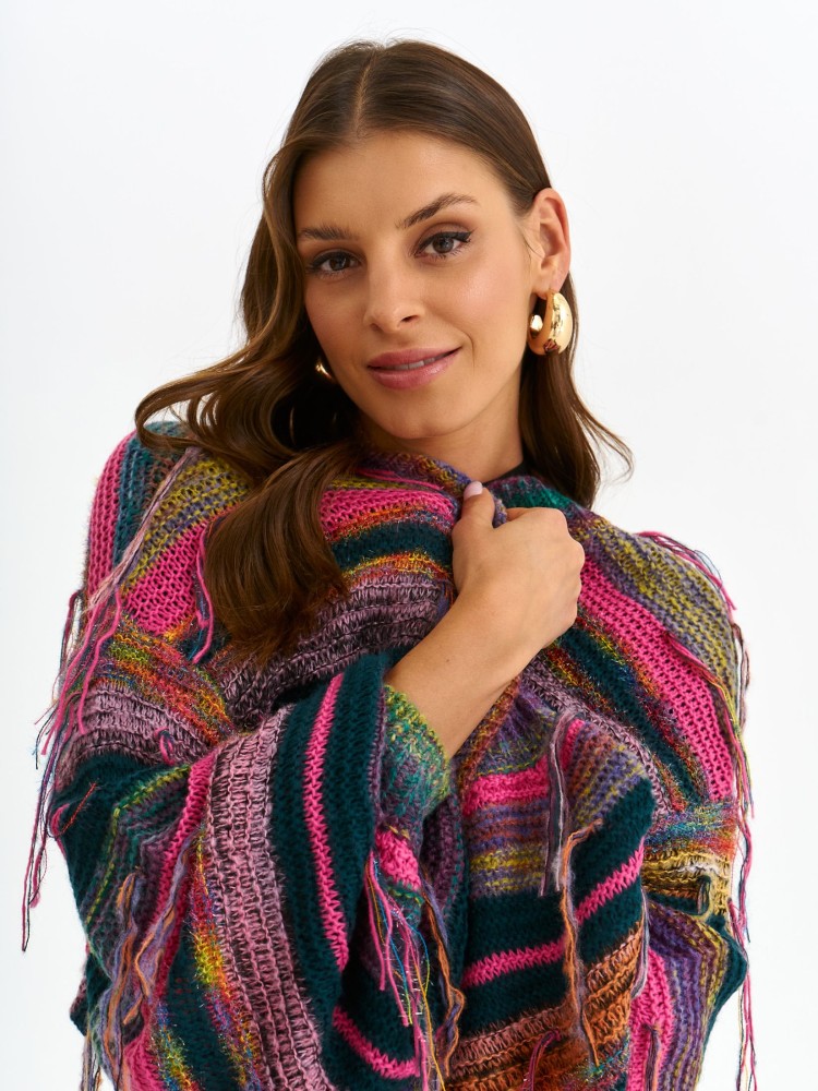 Kolorowy kardigan z ozdobnymi frędzlami