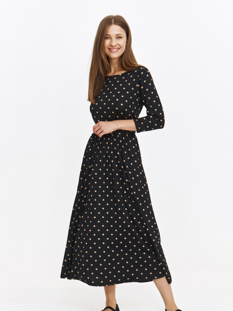 Sukienka w grochy z plisowanym dołem 