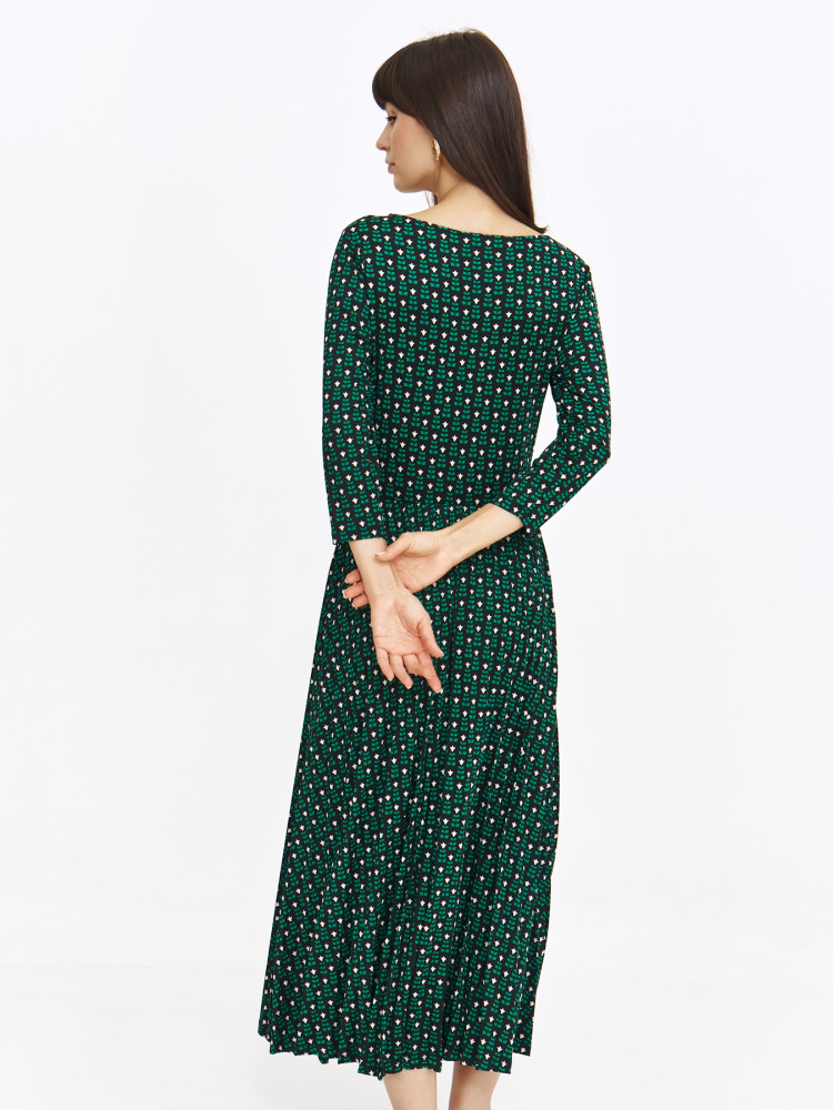 Rozkloszowana sukienka midi z zielonym printem
