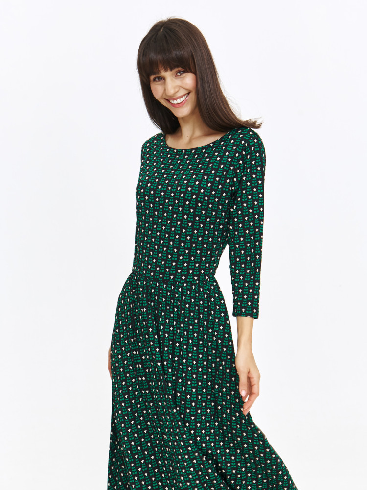 Rozkloszowana sukienka midi z zielonym printem