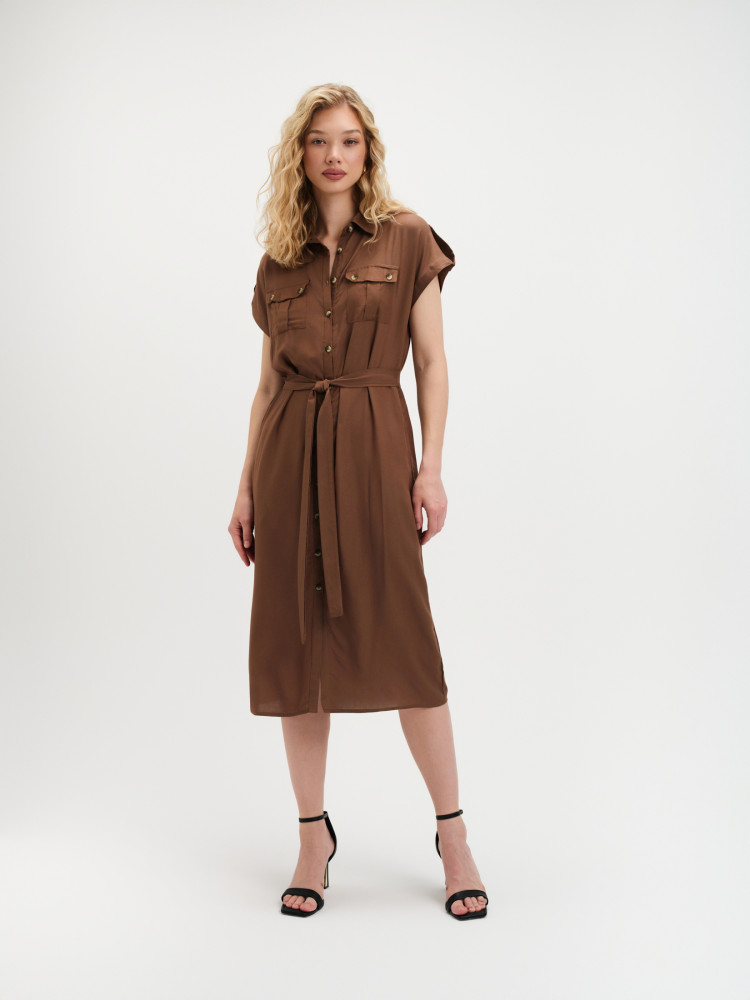 Beżowa szmizjerka z krótkim rękawem 