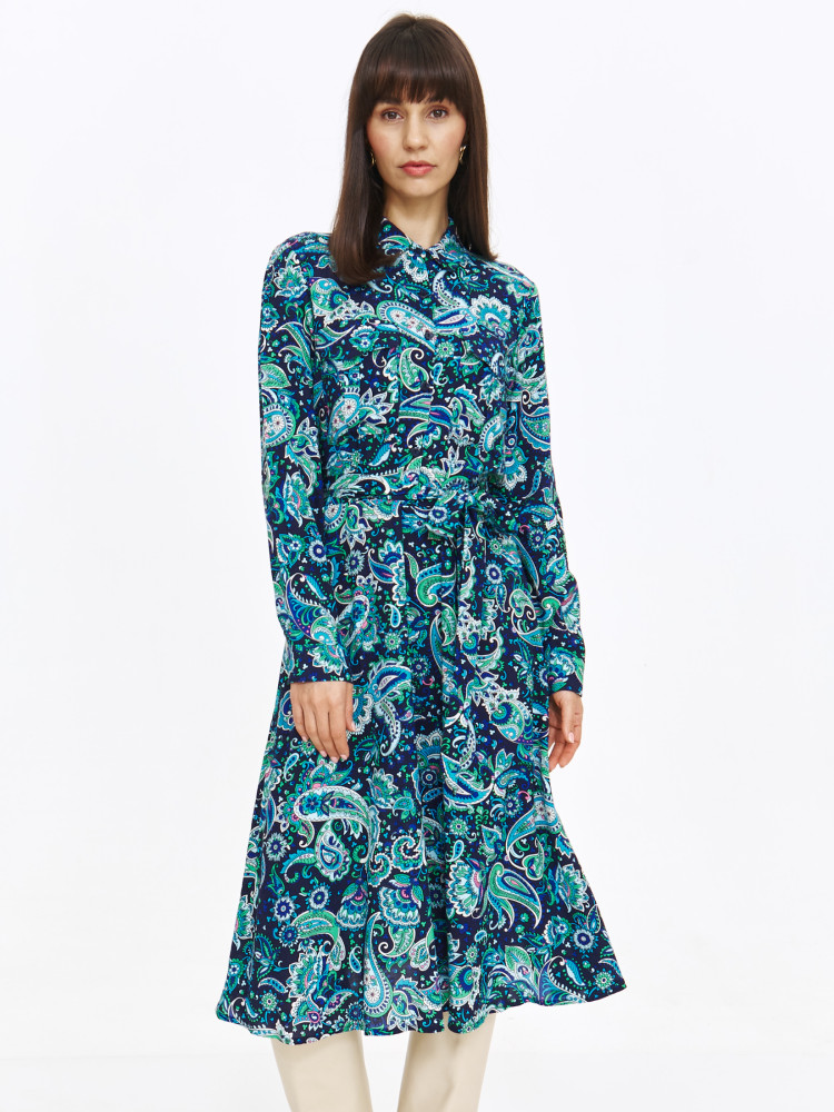 Niebieska sukienka midi z nadrukiem paisley