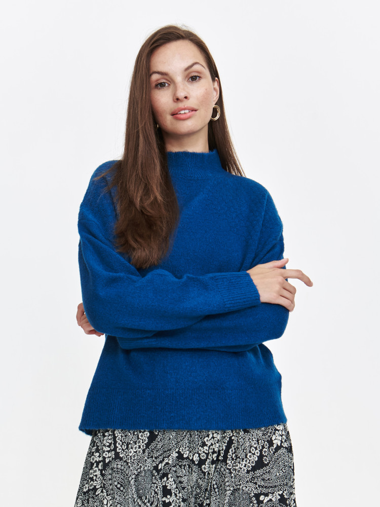 Kobaltowy sweter damski z półgolfem Kobaltowy sweter damski z półgolfem