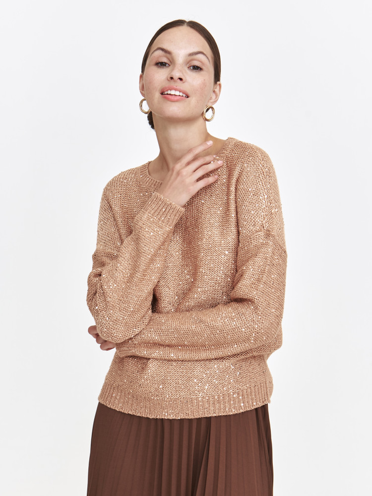 Błyszczący sweter damski o luźnym fasonie Błyszczący sweter damski o luźnym fasonie