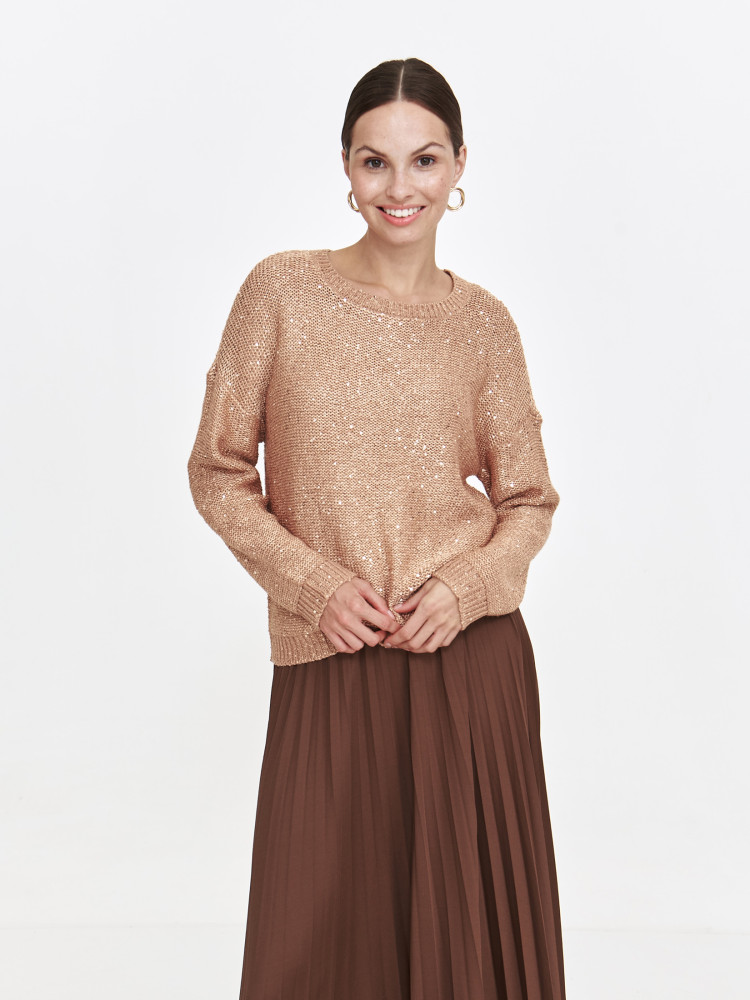 Błyszczący sweter damski o luźnym fasonie Błyszczący sweter damski o luźnym fasonie