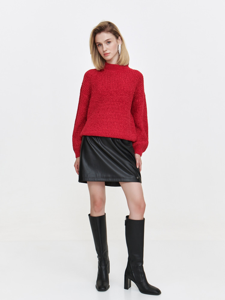 Czerwony szenilowy sweter damski Czerwony szenilowy sweter damski