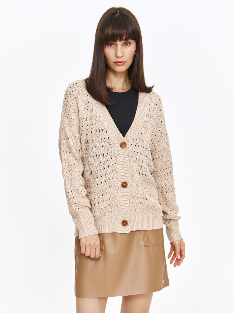 Ażurowy kardigan w jasnym odcieniu beżu