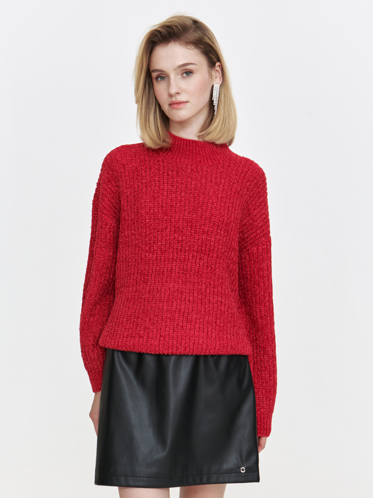 Czerwony szenilowy sweter damski Czerwony szenilowy sweter damski