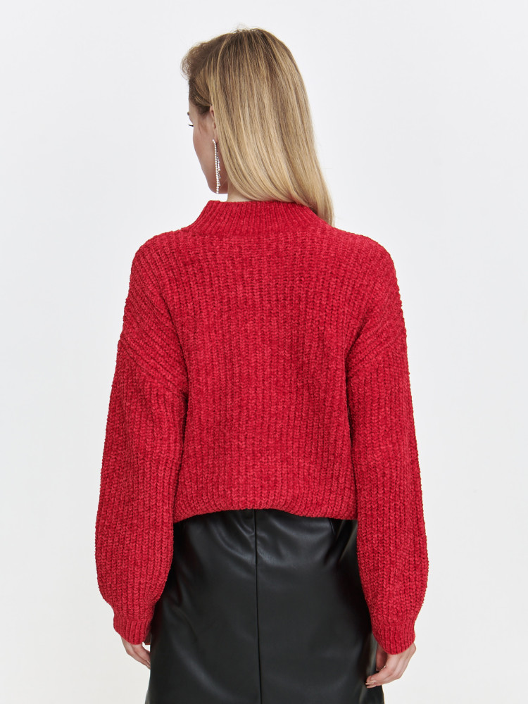 Czerwony szenilowy sweter damski Czerwony szenilowy sweter damski