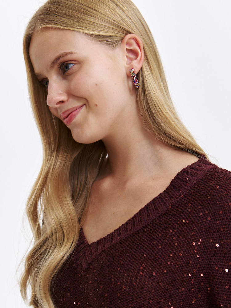 Bordowy sweter z błyszczącą nitką , z dłuższym tyłem  Bordowy sweter z błyszczącą nitką , z dłuższym tyłem