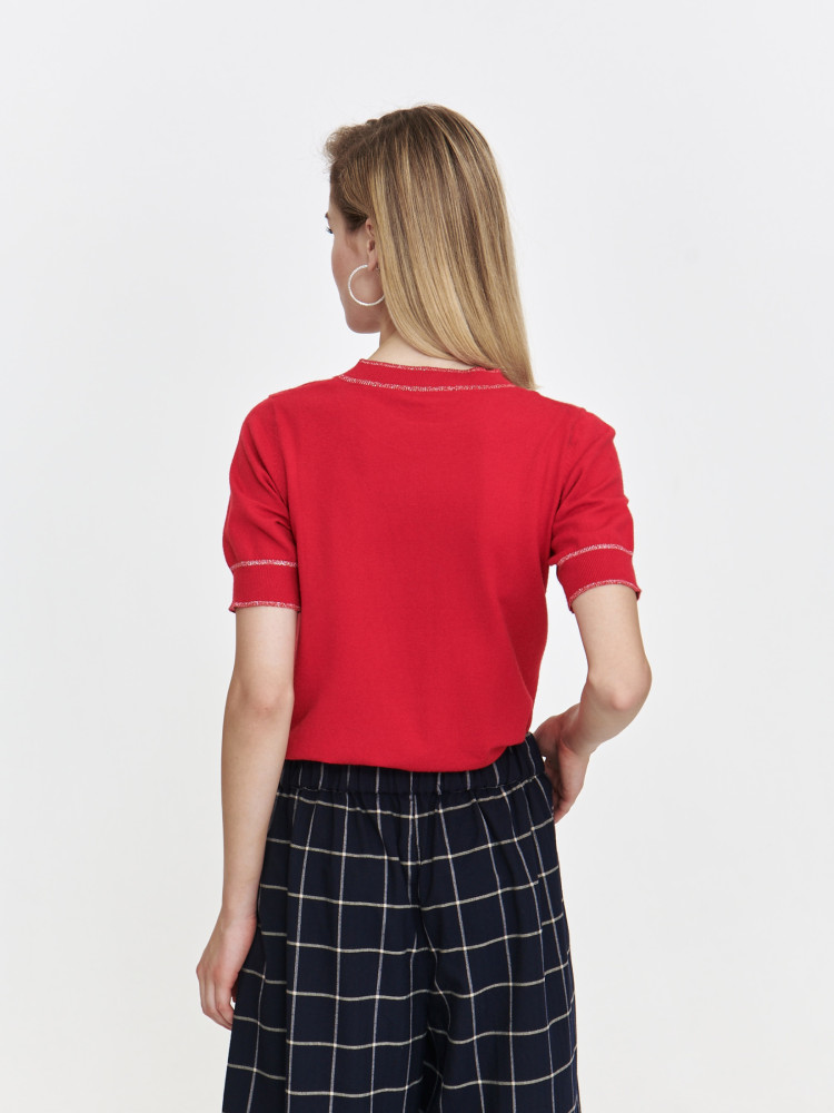 Sweter z krótkim rękawem z błyszczącą lamówką