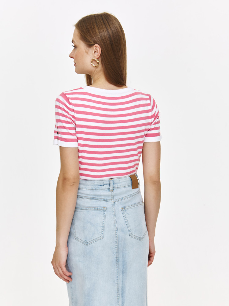 Sweter z krótkim rękawem w różowe paski