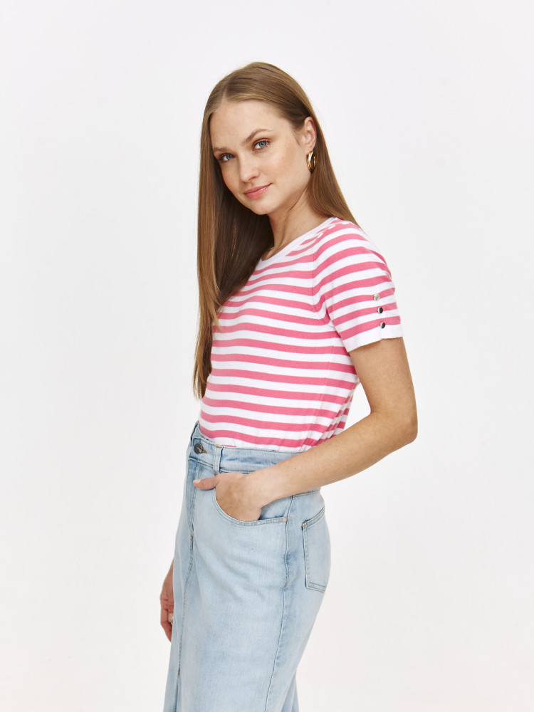 Sweter z krótkim rękawem w różowe paski